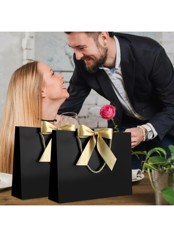 LYNLYN 2PCS Big Gift Bags with Handles and Bow Ribbon, Reusable Paper Gift Bags Set with Tissue Paper and Cards for Birthday, Wedding, Mother’s Day and Special Occasions (32×25×11cm, Black) - Image 5